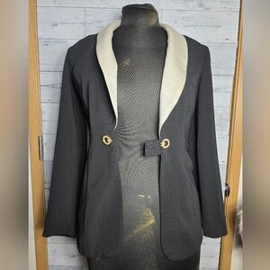 Vintage Dani Max Black White Blazer Jacket Size 4 Petite